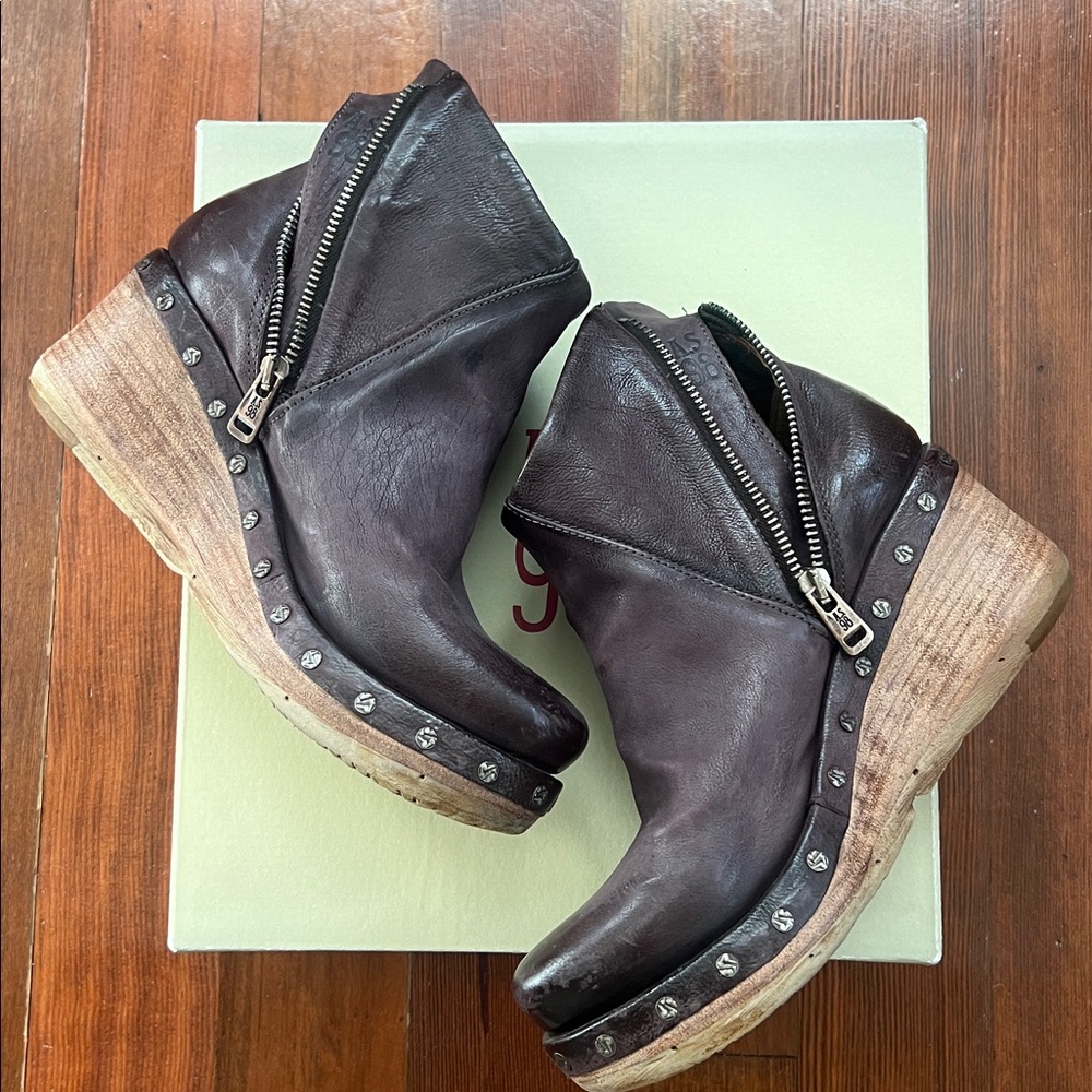 A.S.98 Women's Eggplant Savina Leather Wedge Boots
